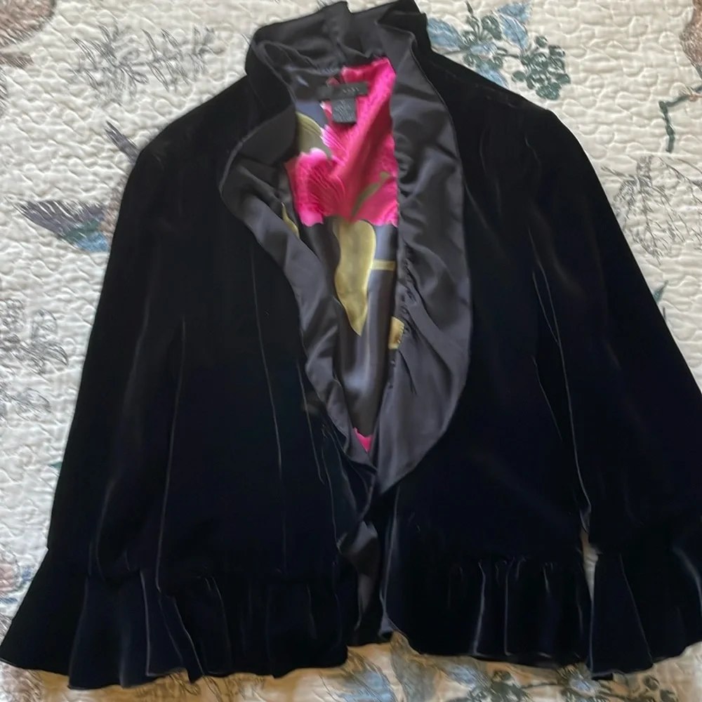 Black Velvet Ruffle Evening Jacket - Picture 2 of 11